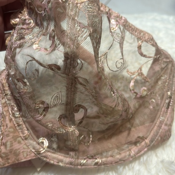 Whimsy Romantic Semi Sheer Light Pink Dainty Floral & Leopard Print Bra - Picture 3 of 5